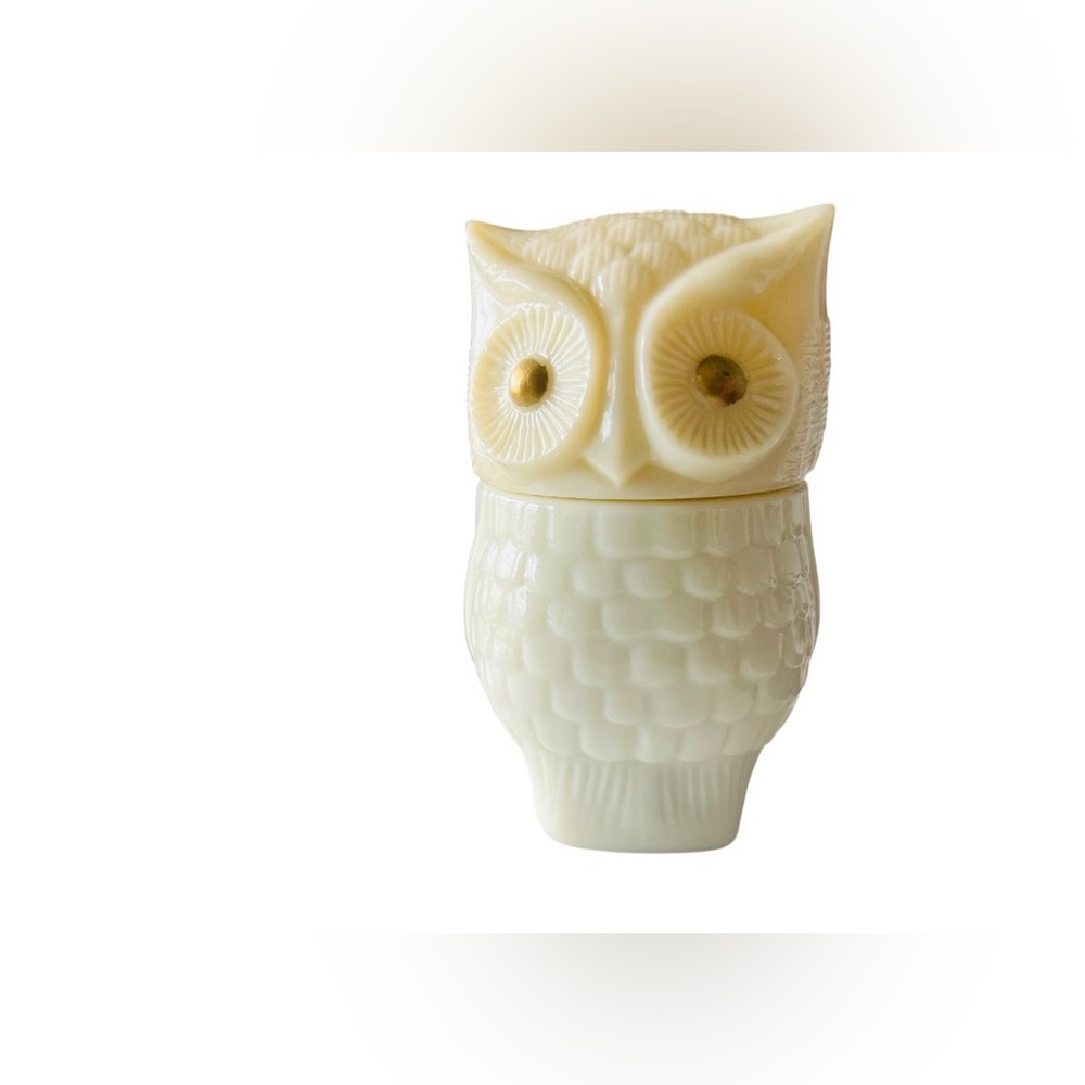 Avon Owl Cream Sachet Jar, Cream Colored Milk Glass w Plastic Head (Empty)